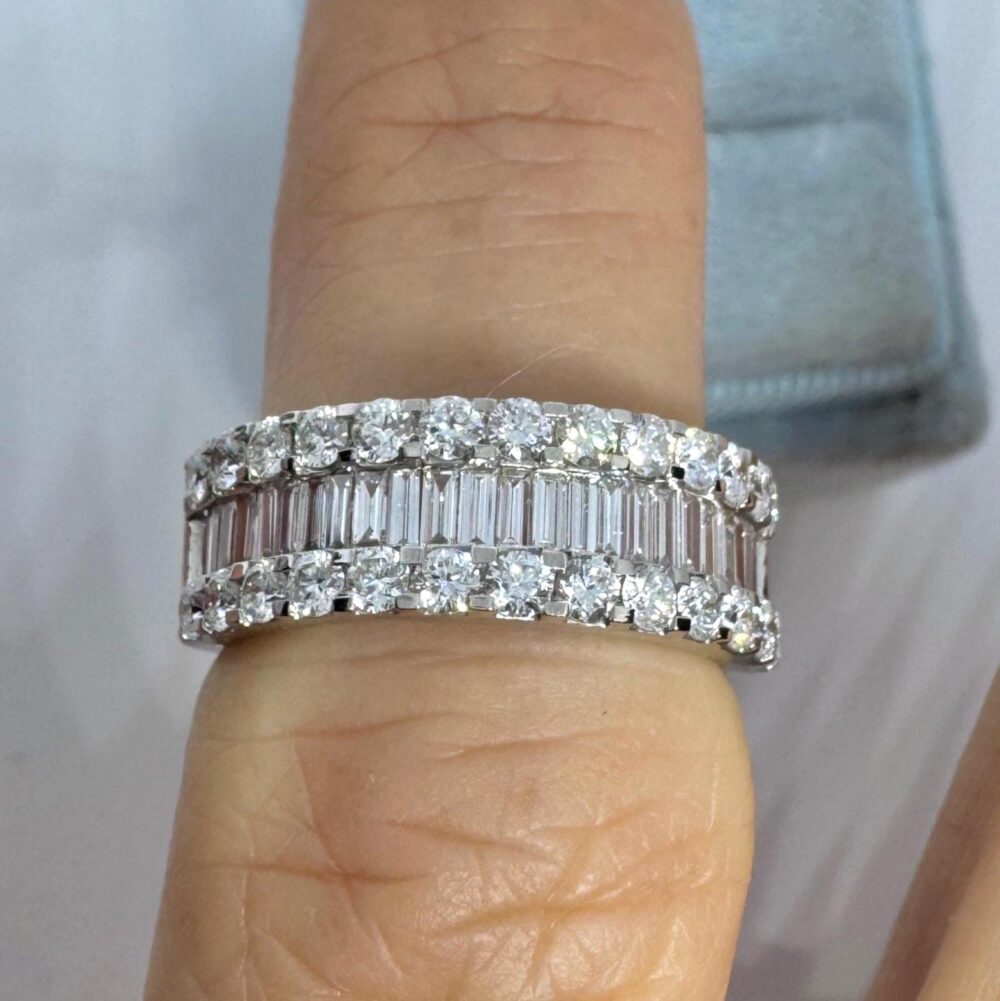 14K White Gold Diamond Band, Baguette & Round Cut Ring, Anniversary Band