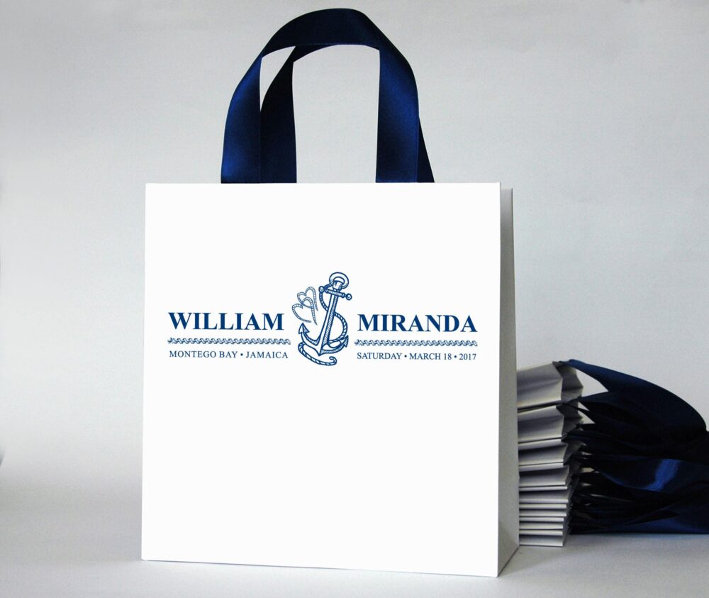35 Anchor Wedding Favor Bags, Nautical Wedding Welcome Bag With Satin Ribbon Handles, Elegant Personalized Yacht Or Sea Weddings Favors