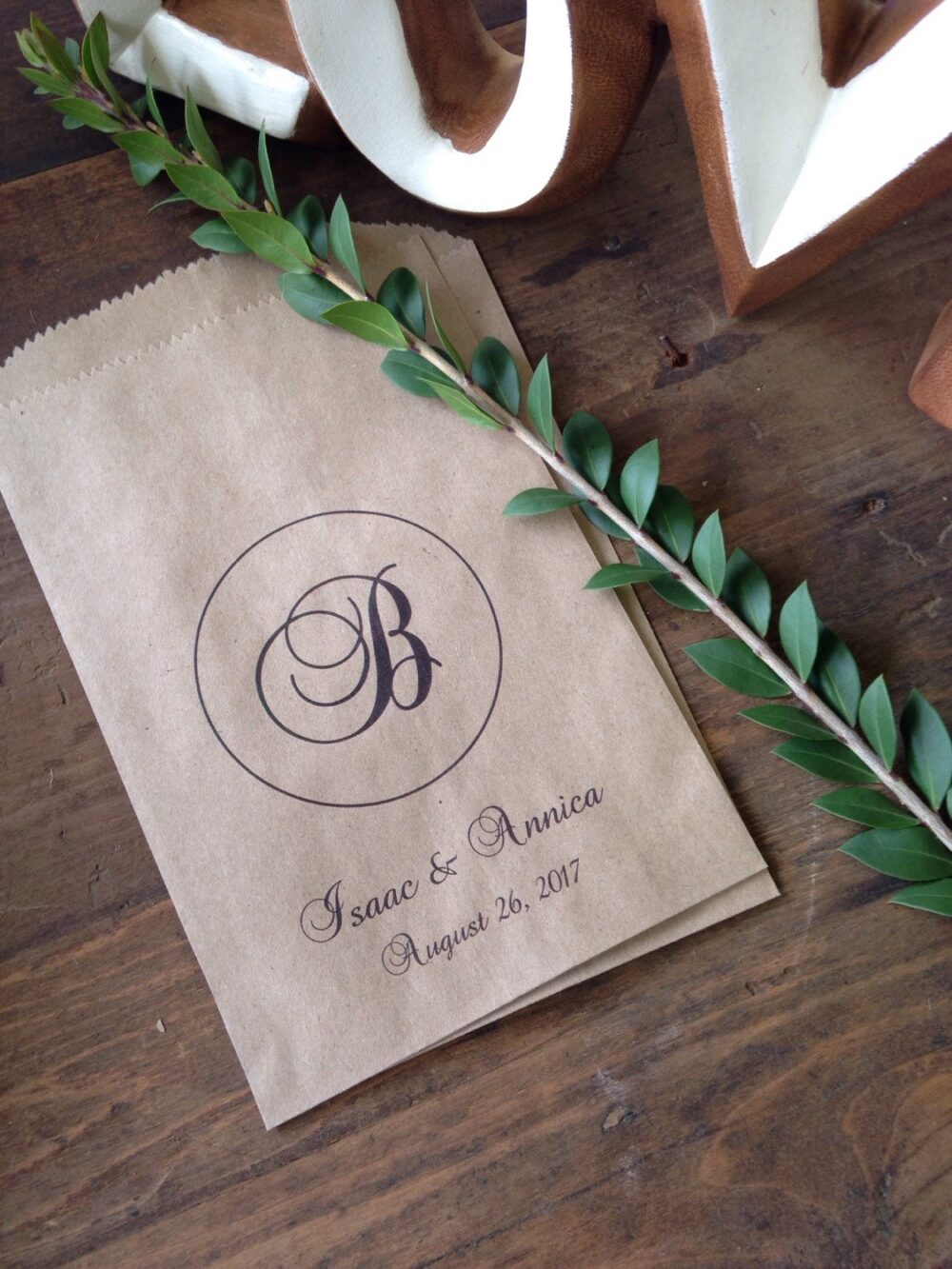 Custom Monogram Wedding Favor Bags, Eco Friendly Personalized Treat Bags