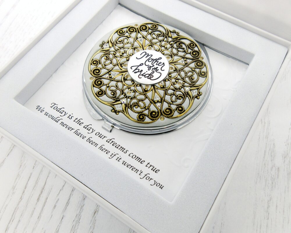 Vintage Mother Of The Bride Compact Mirror, Real Crystals, Custom Color