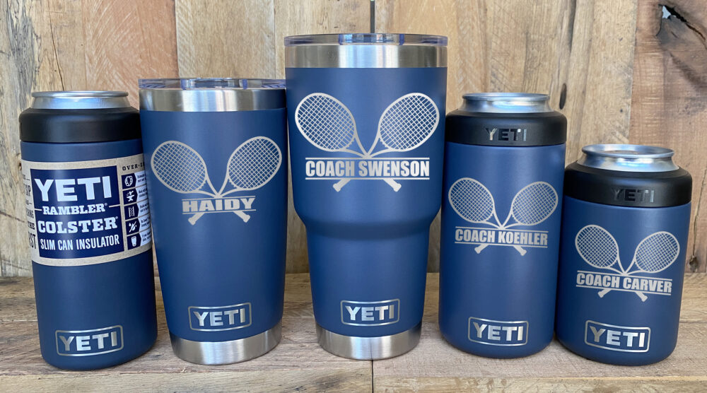 Yeti Stainless Steel Tumbler Laser Engraved 20 Or 30 Oz & Can Colsters - Personalized Tennis Player, Coach, Select Color