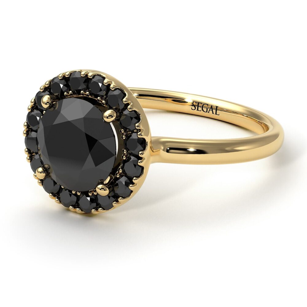 1Ct Round Black Diamond Engagement Ring Halo Gold 18K-14K Promise For Her - Natalia