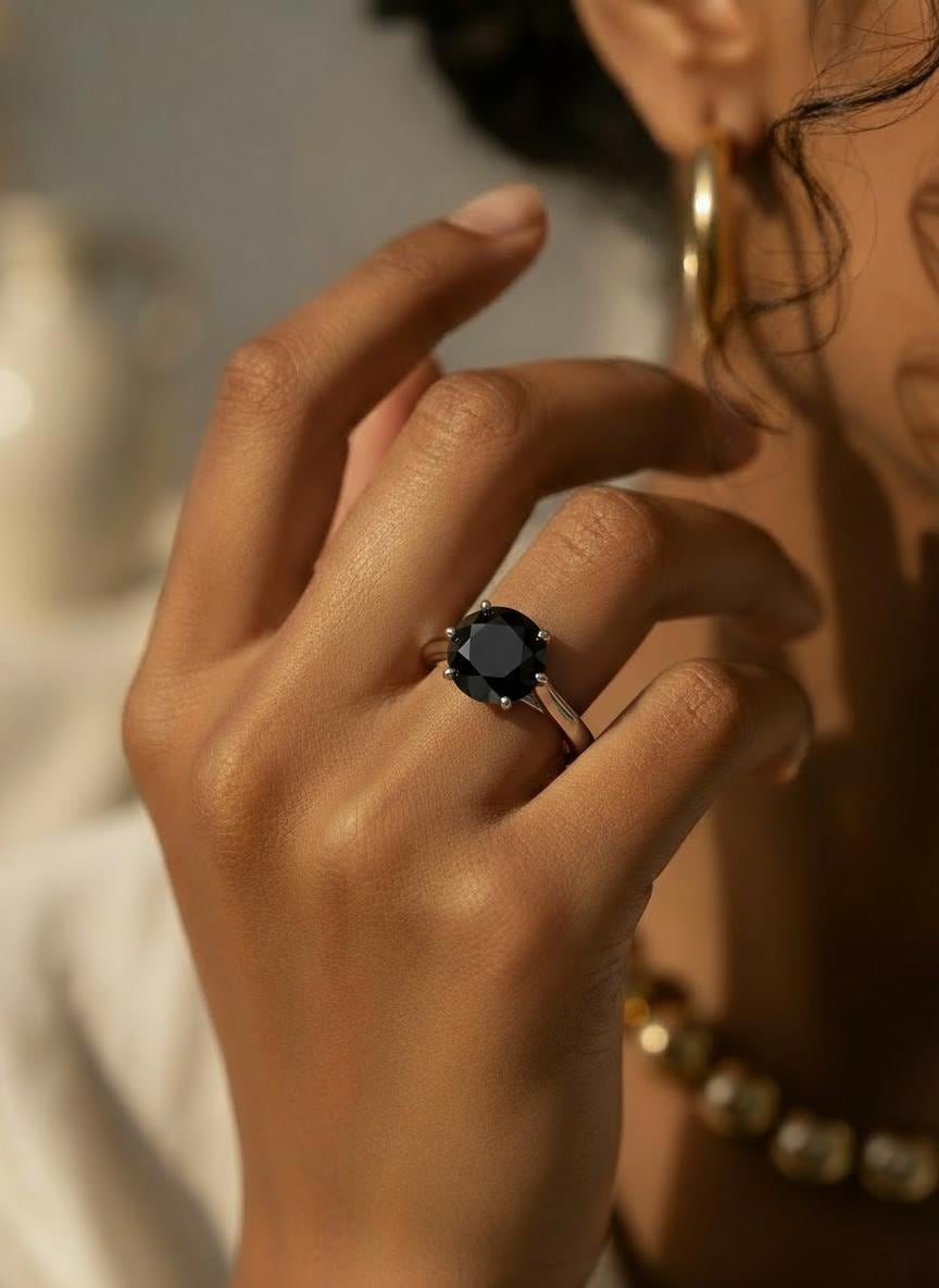 3 Carat Black Diamond Engagement Ring Black Diamond 14K White Gold Ring, Rings For Women Gift - June