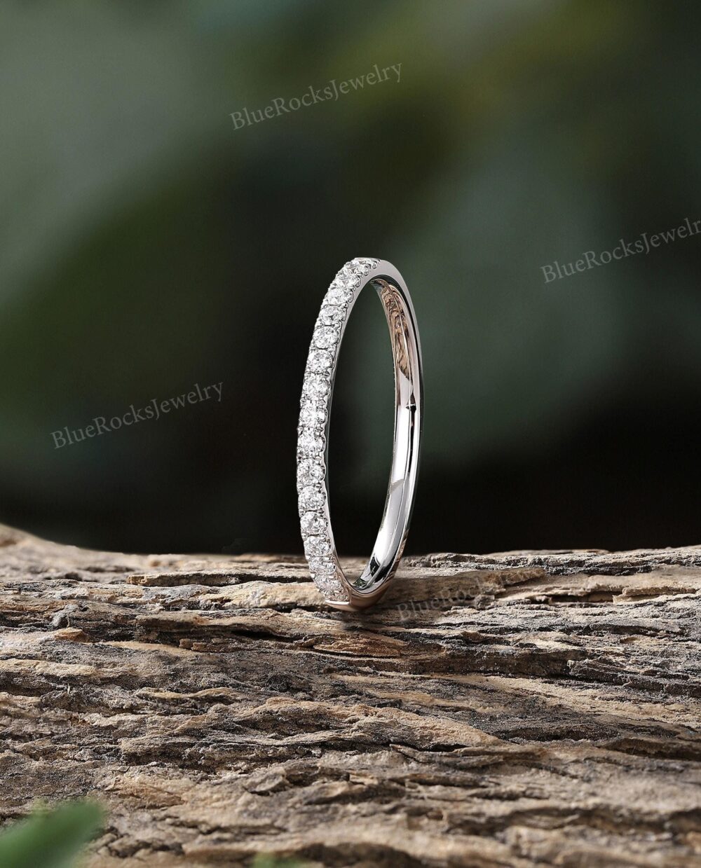 Minimalist Moissanite Wedding Band, Half Eternity White Gold Band Stackable Matching Promise Ring