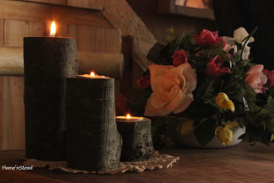 Set Of 3 Log Candles Tea Light Holders Cabin Decor, Table Center Piece Rustic Decor Seating Display