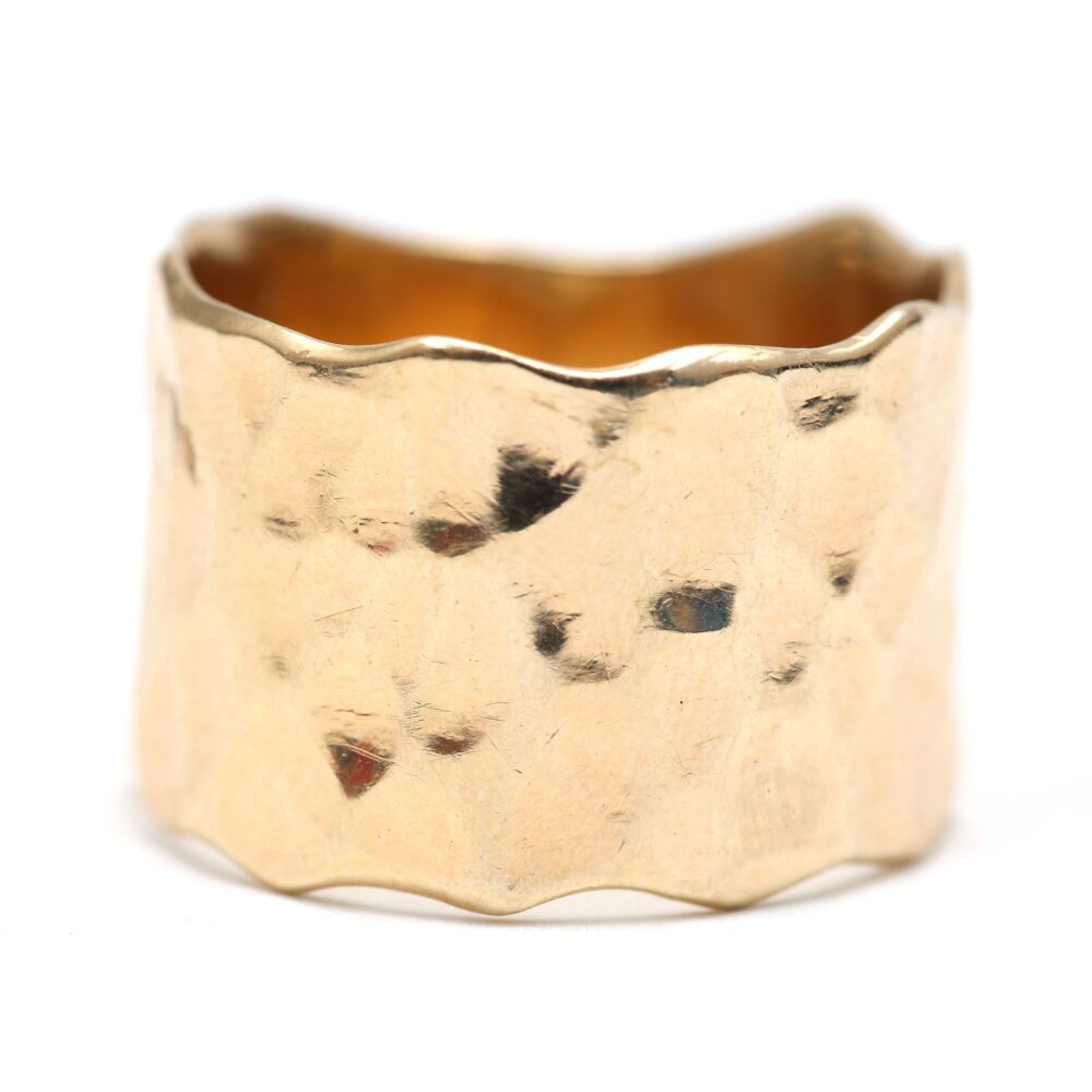 14K Freeform Hammered Band