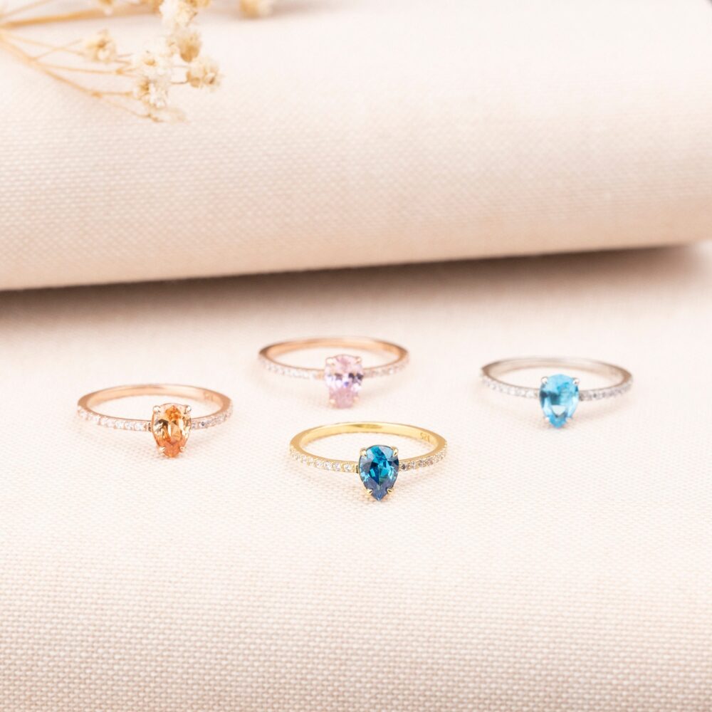 Sterling Silver Family Birthstone Ring, Personalized Drop Stone Ring