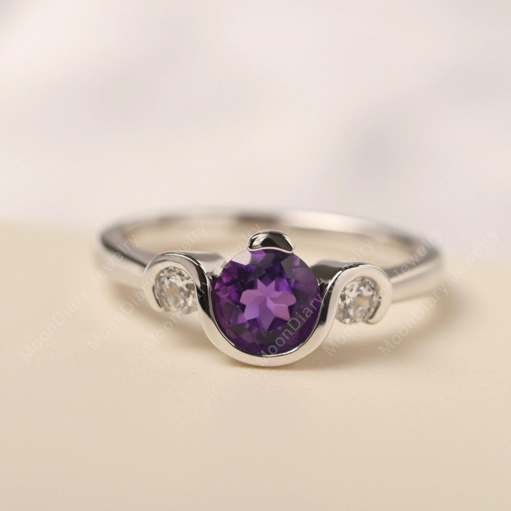 Family Birthstone Ring Amethyst Wedding Round Shaped February