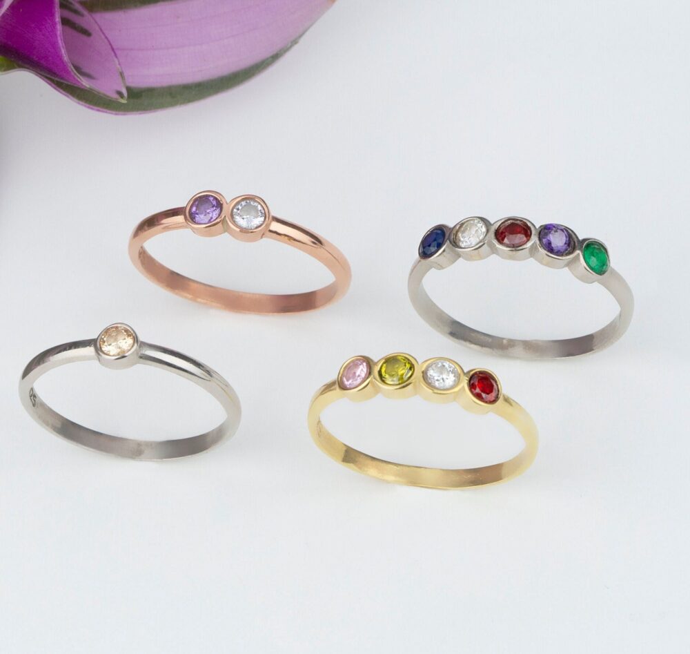 sterling Silver Family Birthstone Ring Personalized Gemstone Gift