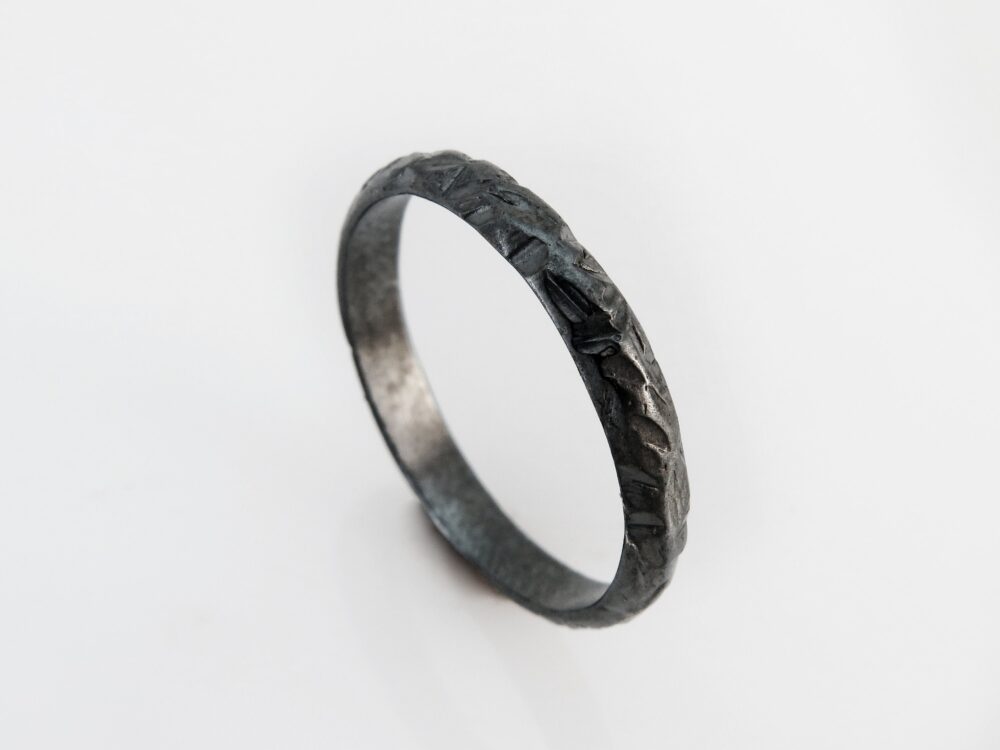 Men Wedding Band, Black Silver Ring, Unique Oxidized Jewelry, Rustic Textured Band
