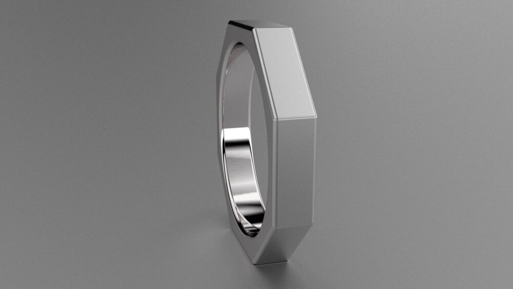 Silver 4mm Brushed Mens Wedding Band, Octagon 925 Sterling Ring, Mechanic Clean Sharp Looking Nut & Bolt Ring Band