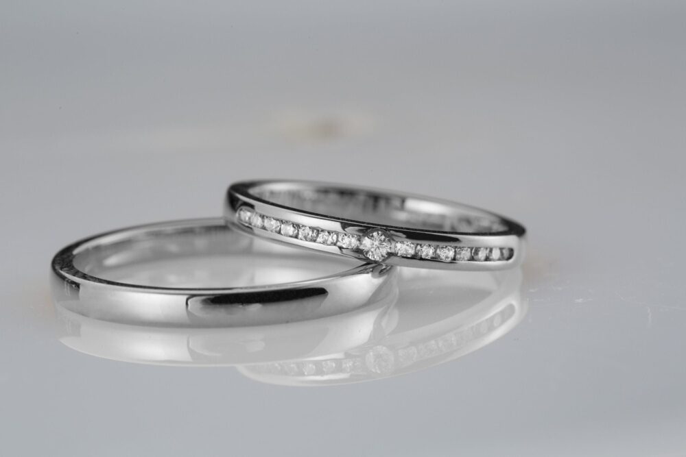 Silver Wedding Band Set, Couple Bands, Classic Rings, Comfort Fit Men's Womens Ring With Diamonds, Wedding Bands Set