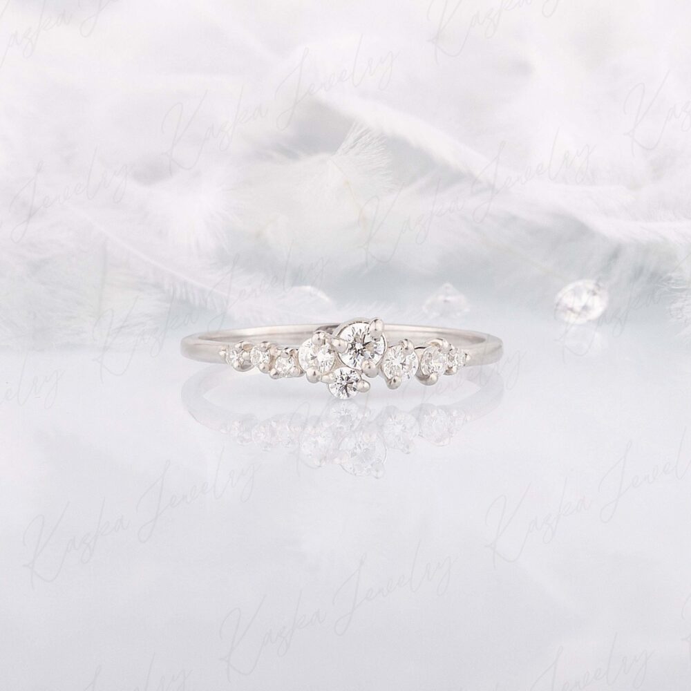 Silver Cluster Wedding Band, Dainty Unique Womens Cluster Promise Ring For Her, Tiny Ring, Anniversary Gift