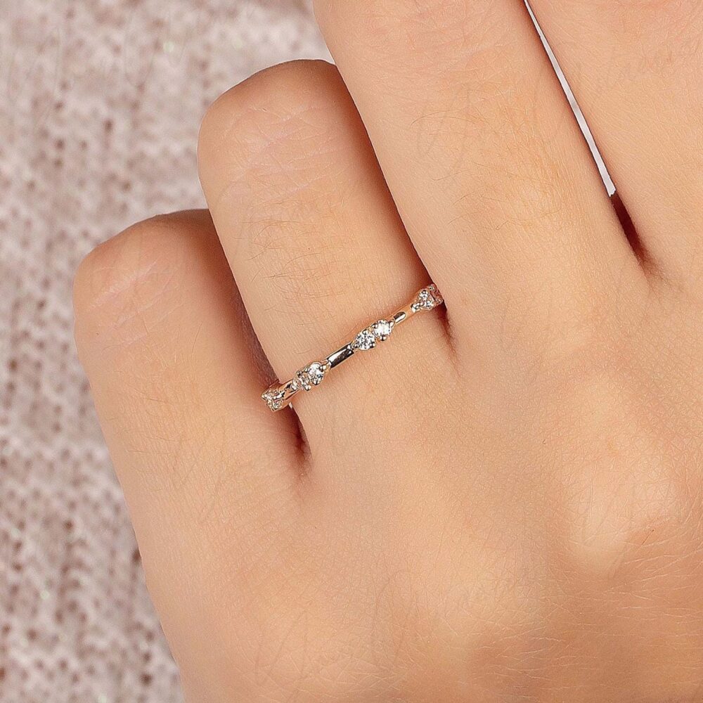 Minimalist Small Women Wedding Band, Eternity Band Rose Gold, Bridal Delicate Anniversary Promise Ring Gift