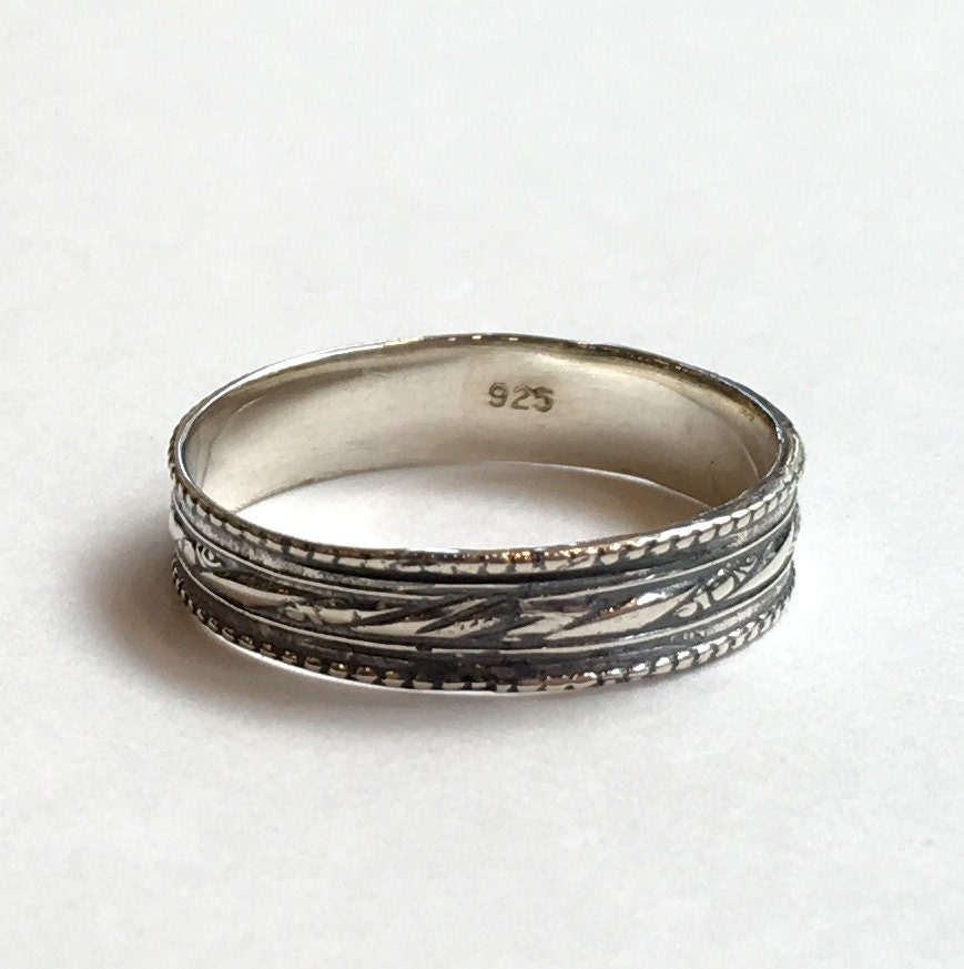 Unisex Wedding Ring, Stacking Boho Silver Textured Hippie Unique Wedding Band, Simple - Always Mine R2375
