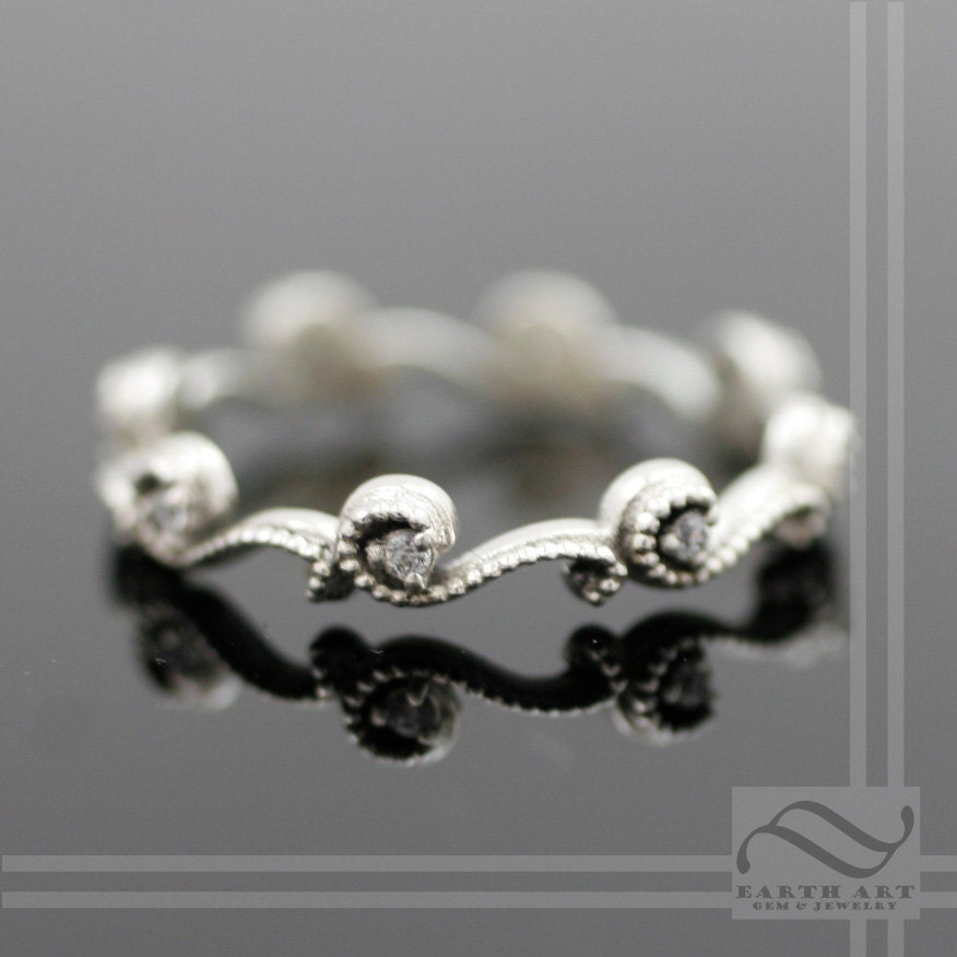 Swirl Matching Wedding Band - Silver & Your Choice Of Stone