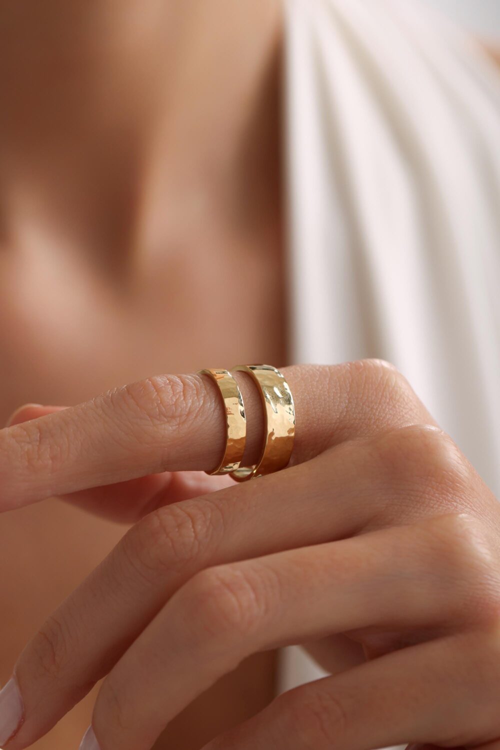Wedding Band Set Hammered, Ring Set, Bands, Gold His & Hers Rings, Antique Couple