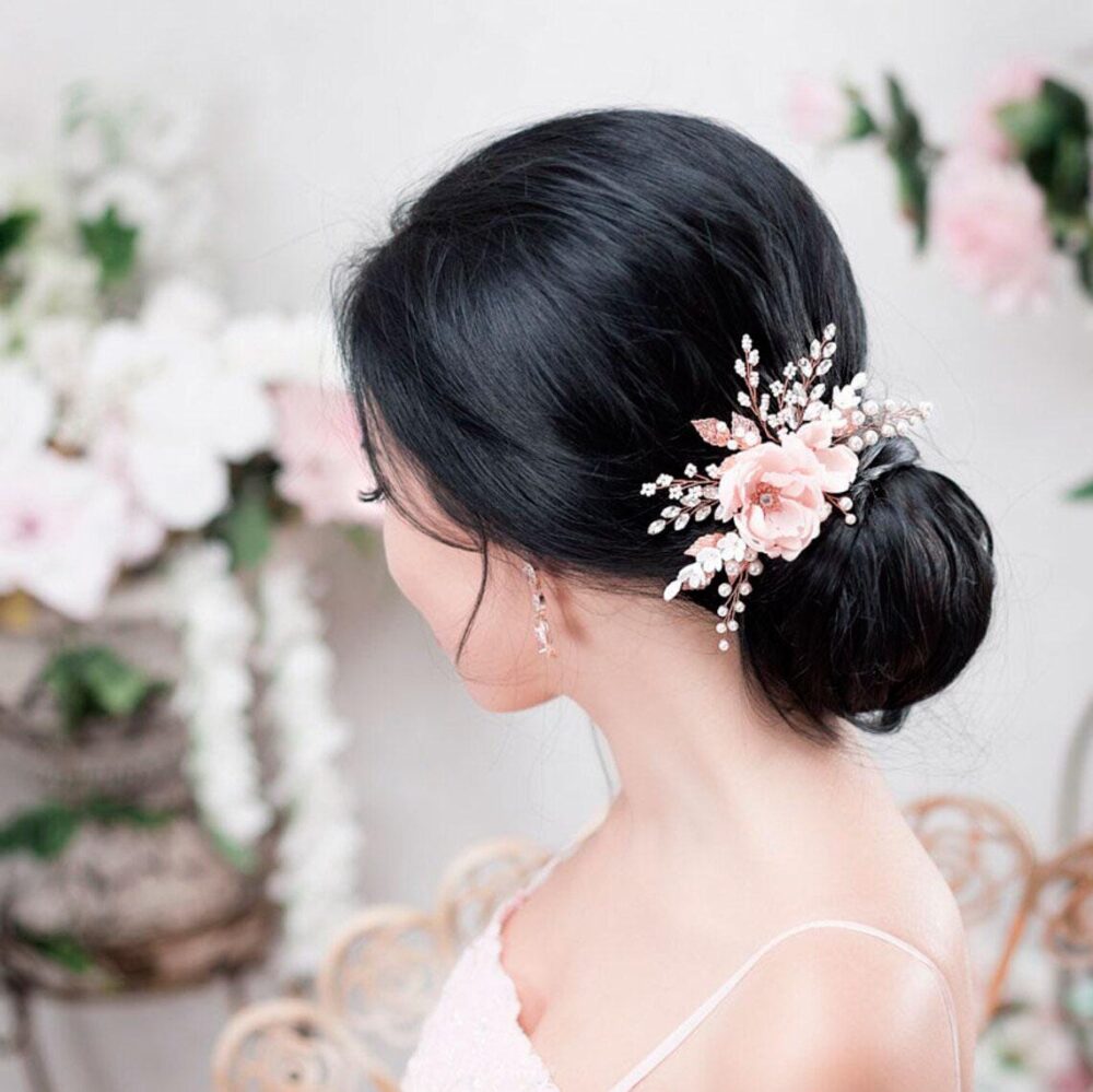 Blush Bridal Headpiece Rose Gold Wedding Hair Comb Flower Floral Headband Bridal Hair Piece