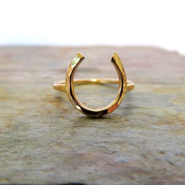 Horseshoe Ring Gold Hammered Lucky Charm, Equestrian Jewelry