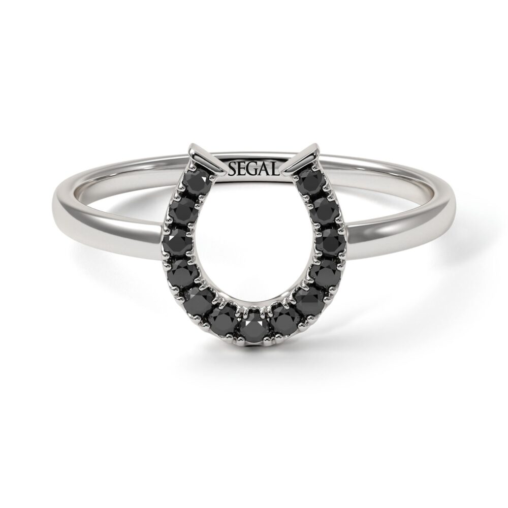 Black Diamond Horseshoe Ring White Gold 14K-18K Unique Luck For Women - Malia