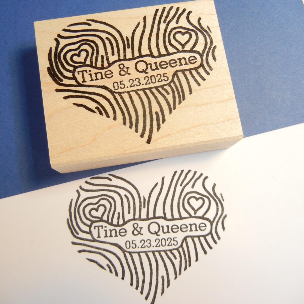 Custom Woodgrain Heart Rubber Stamp, Rustic Save The Date Wedding - Handmade By Blossom Stamps