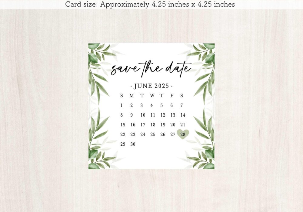 Bridesmaid Proposal Calendar, Save The Date, Calendar Card, Greenery Wedding Date Card, The Date Card For Box