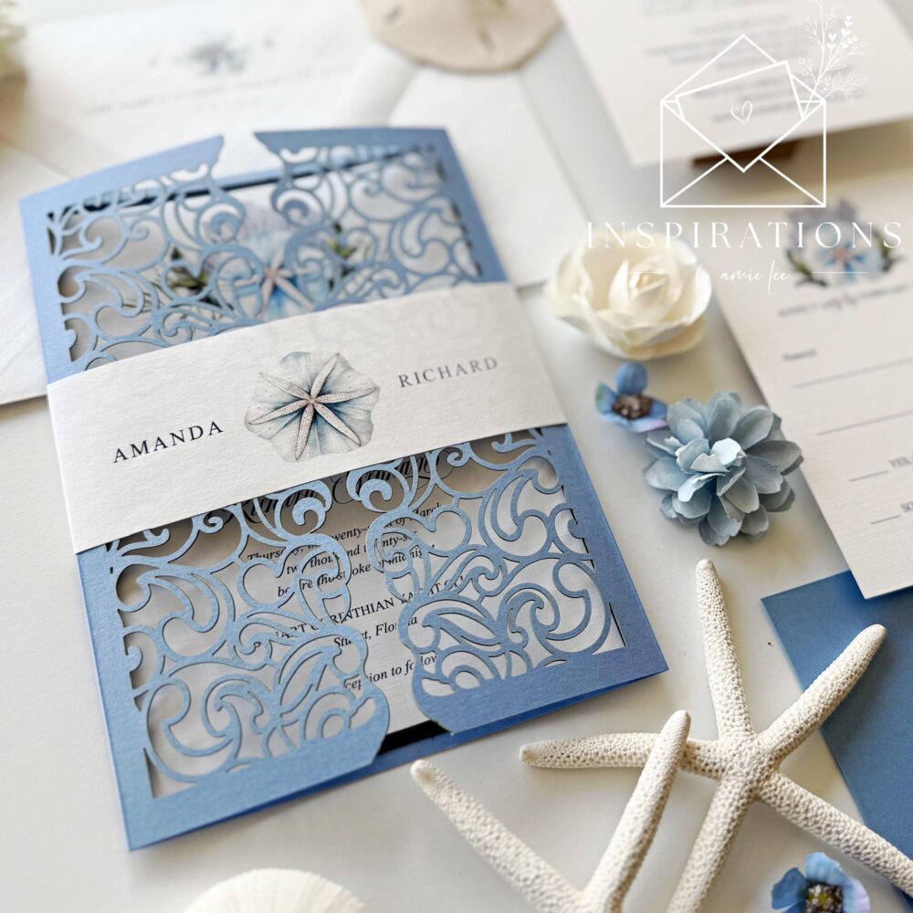 Beach Wedding Invitations, Coastal Style Invites, Seashells, Starfish, Coral, Ocean Vibes
