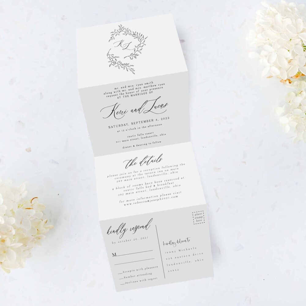 Tri Folding Wedding Invitation, Fold Invite, Minimal All in One Photo Wedding Invitation