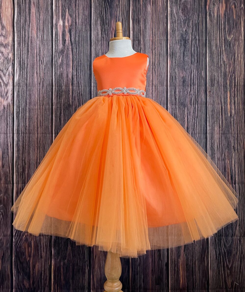 Orange Wedding Flower Girl Summer 4 Layer Tulle Holiday Pageant Elegant Princess Inspired Infant Toddler Junior Birthday Fall Dress