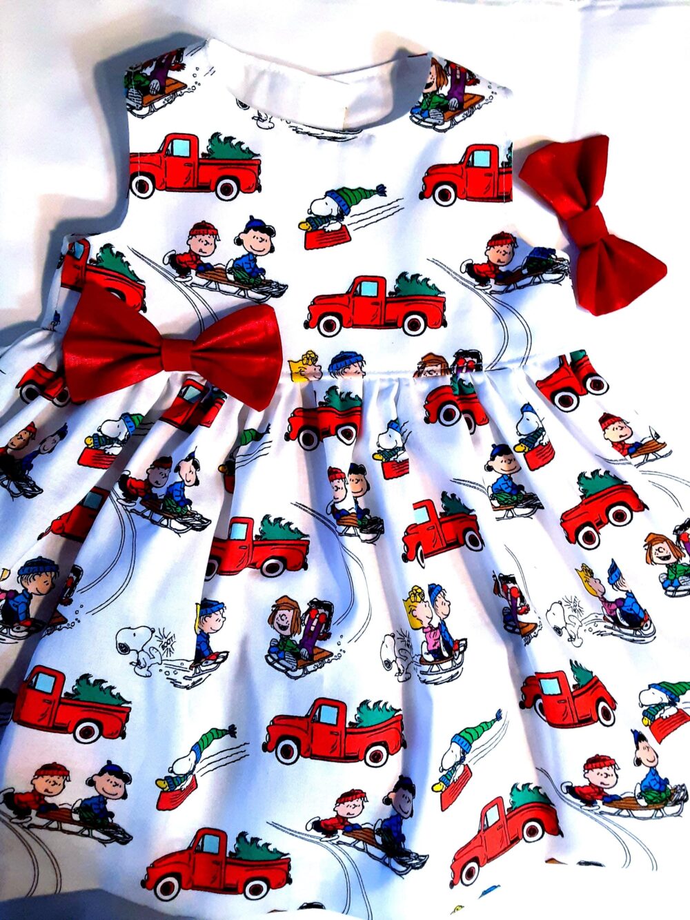 Christmas Snoopy Dress Charlie Brown Holiday Party Girl Gift 6Mo To 6Yrflutter Or Sleeveless Handmade USA Babycutebaby.etsy.com
