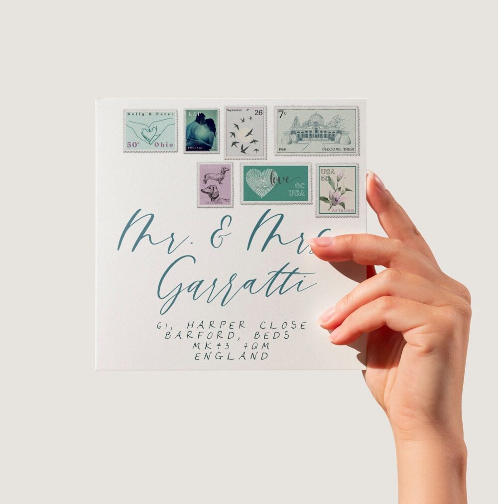 Custom Wedding Envelope Stamps, Faux Postage Design | Printable