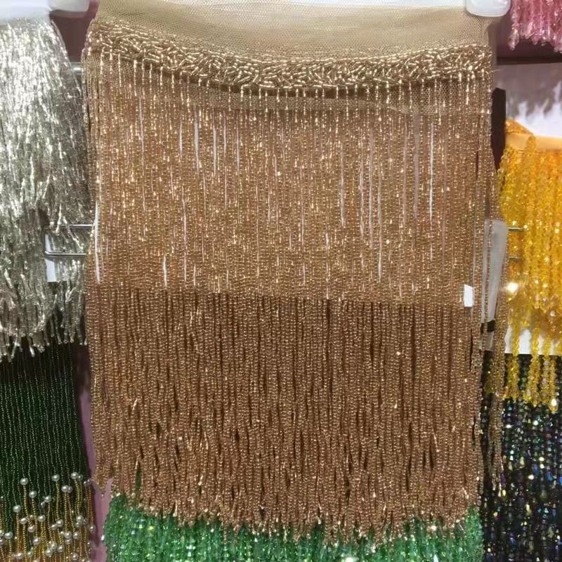 2 Yards Bead Fringe Trim For Haute Couture |Handmade Fringe Tassel | Rose Gold