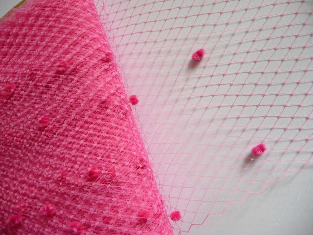 9 Inch Hot Pink Dot Veiling For Hats Millinery Supply Fuchsia Chenille Dotted Birdcage Russian French Netting Diy Veils Blushers Fascinators