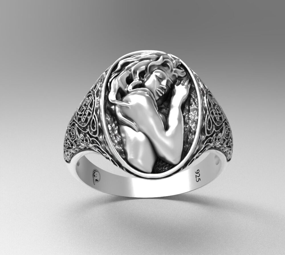 Sleeping Lover Ring Handmade 925 Sterling Silver Romantic Design