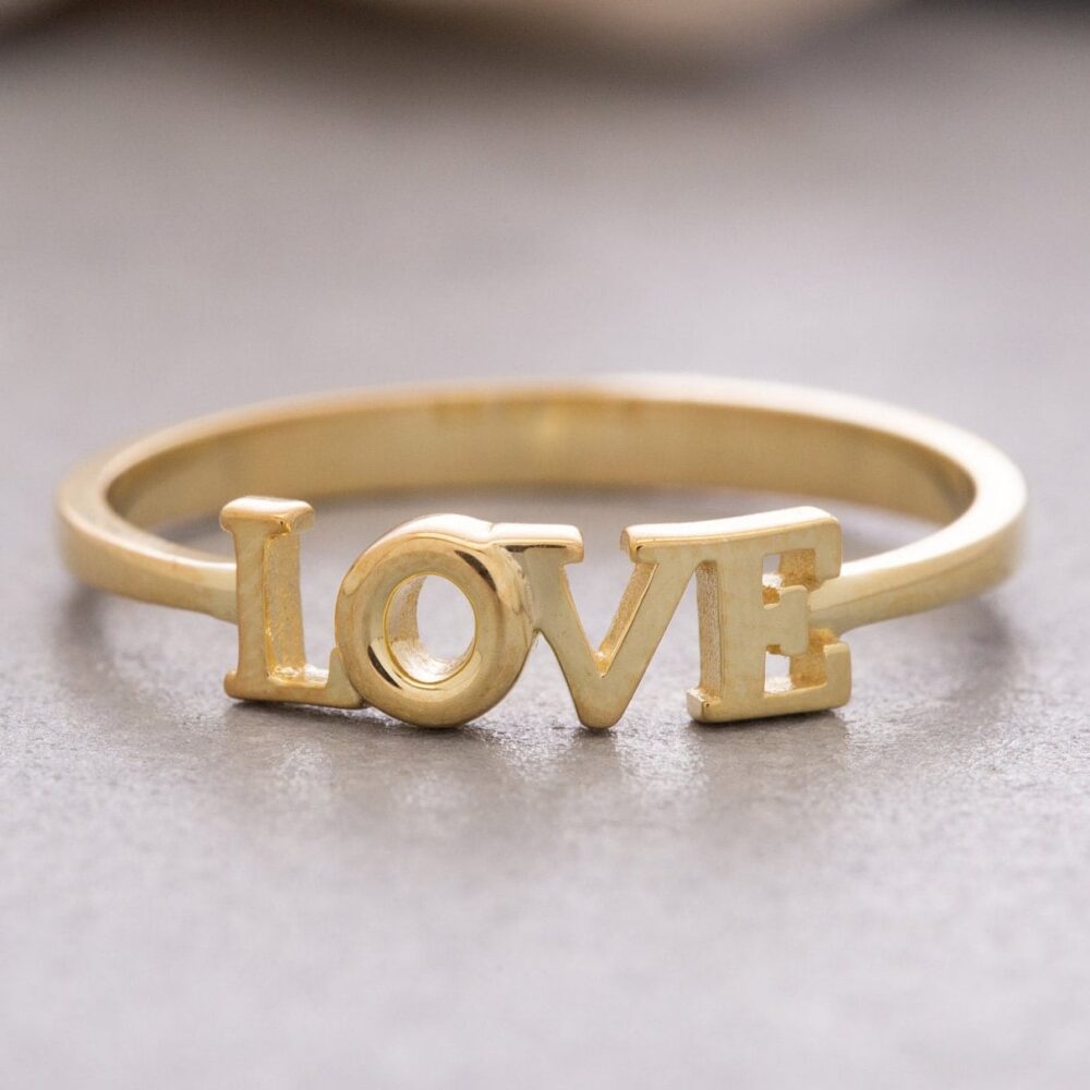 Scprit Love Ring, 14K Solid Gold Sterling Silver Dainty Ring, Mother's Day Gift, Valentine's Gift