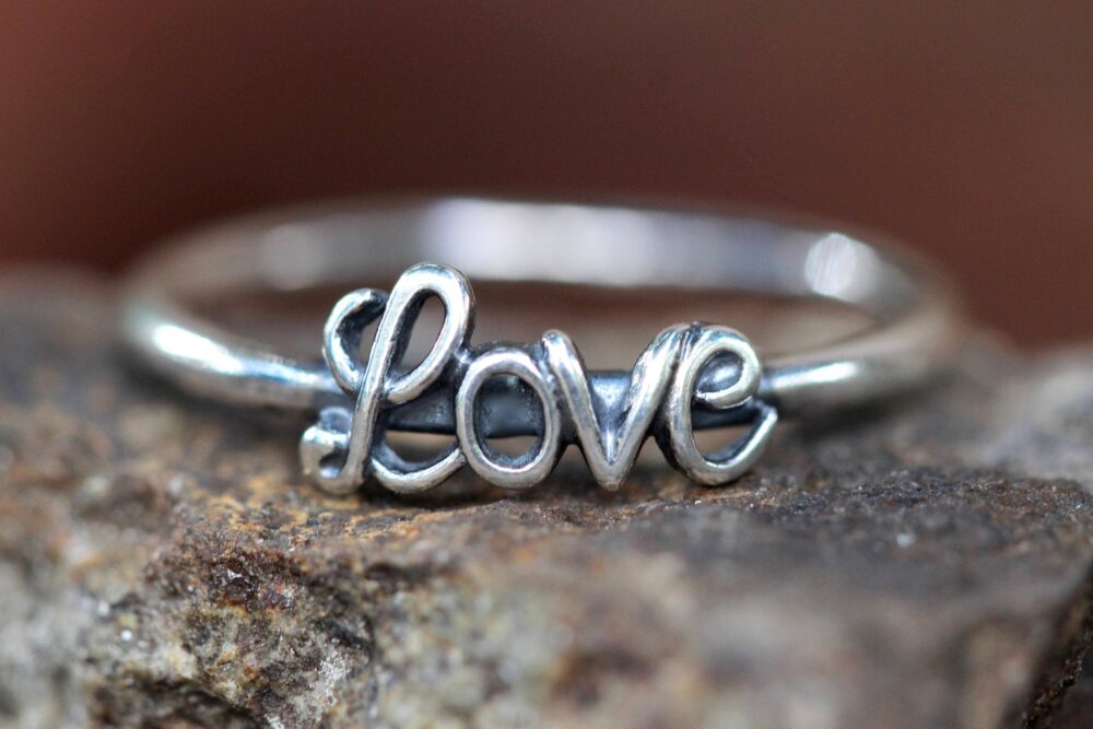 Silver Love Ring, Jewelry, Sterling Stacking Rings, Cursive Promise Ring