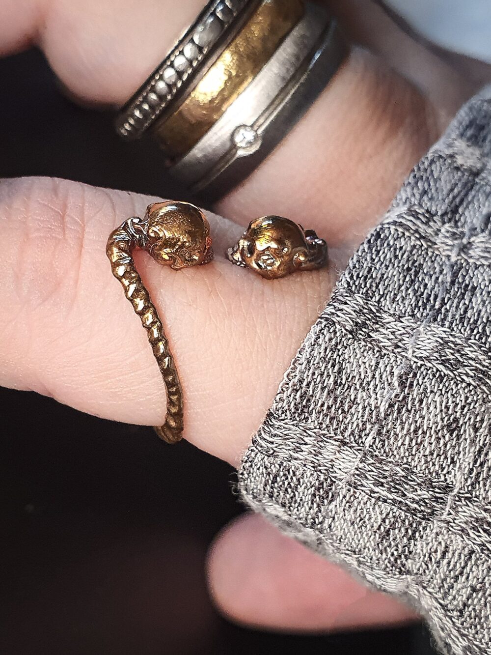 Lovers Gaze Cute Playful Adjustable Skull Lover Ring | Brass/925 Sterling Silver Gold For Women