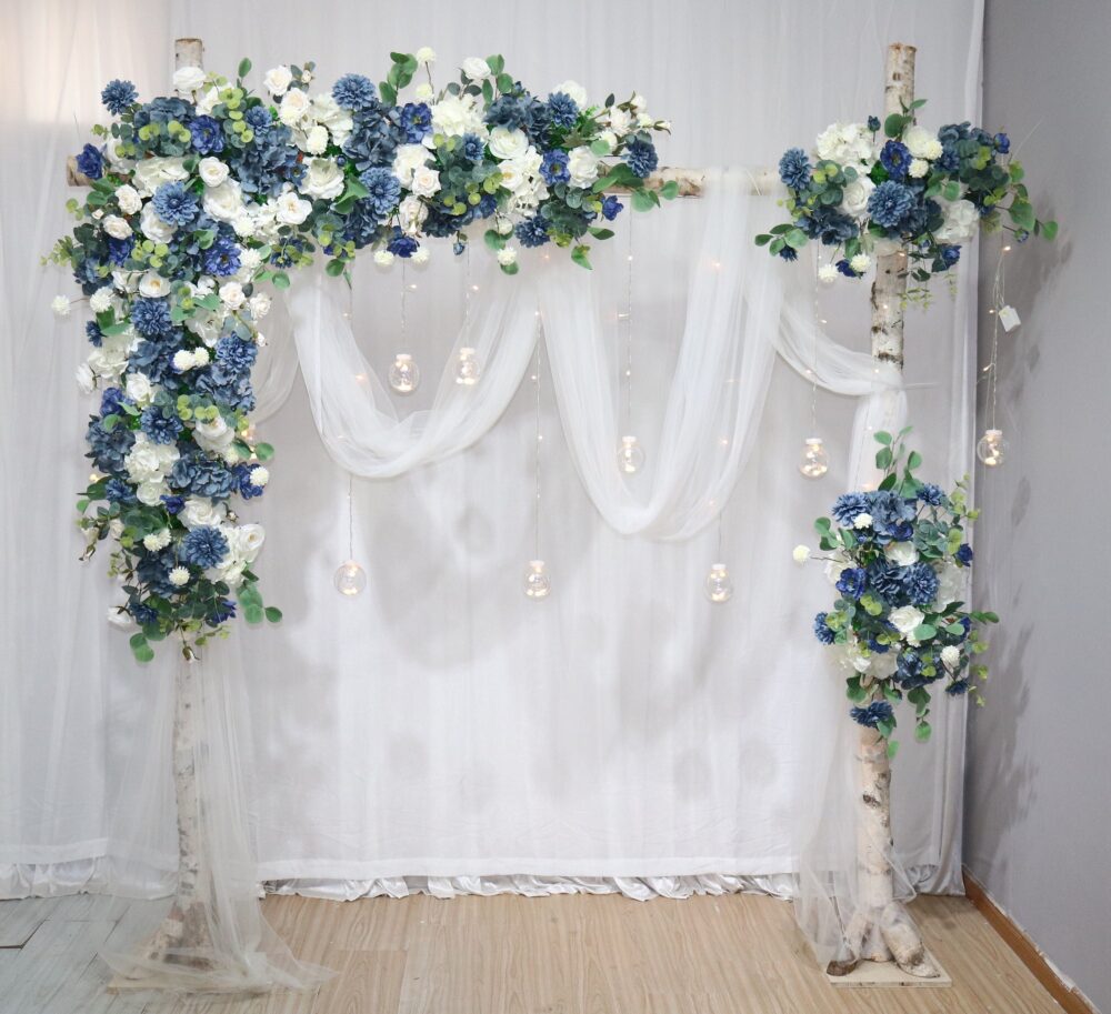Dusty Blue Wedding Arch Flower Swag, Arbour Gazebo Decor