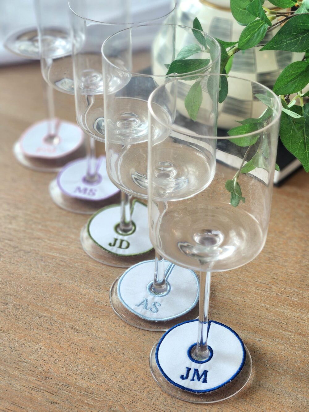 Personalized Wine Glass Charms | Embroidered Initial Drink Markers Custom Tags Wedding Bridal Shower Favor