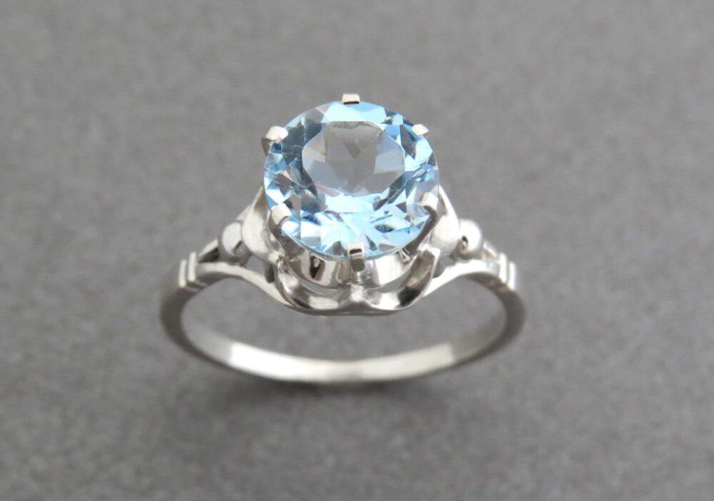 Sky Blue Topaz Engagement Ring, Vintage Style Gold Unique Gemstone Solitaire 14K Jewelry
