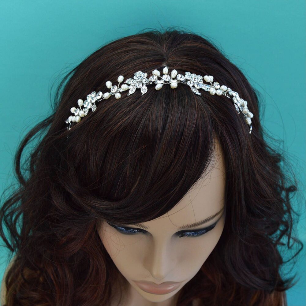 Clearance Crystal & Pearl Bridal Headband, Silver Wedding Tiara, Rhinestone Crown, Headpiece, Hair Accessory, Ti-032