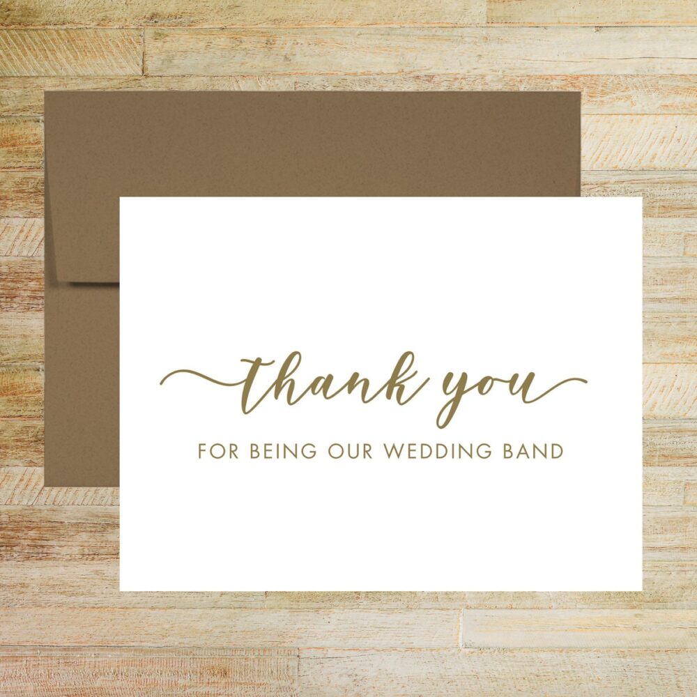 Thank You For Being Our Wedding Band Card, Elegant Vendor Printed