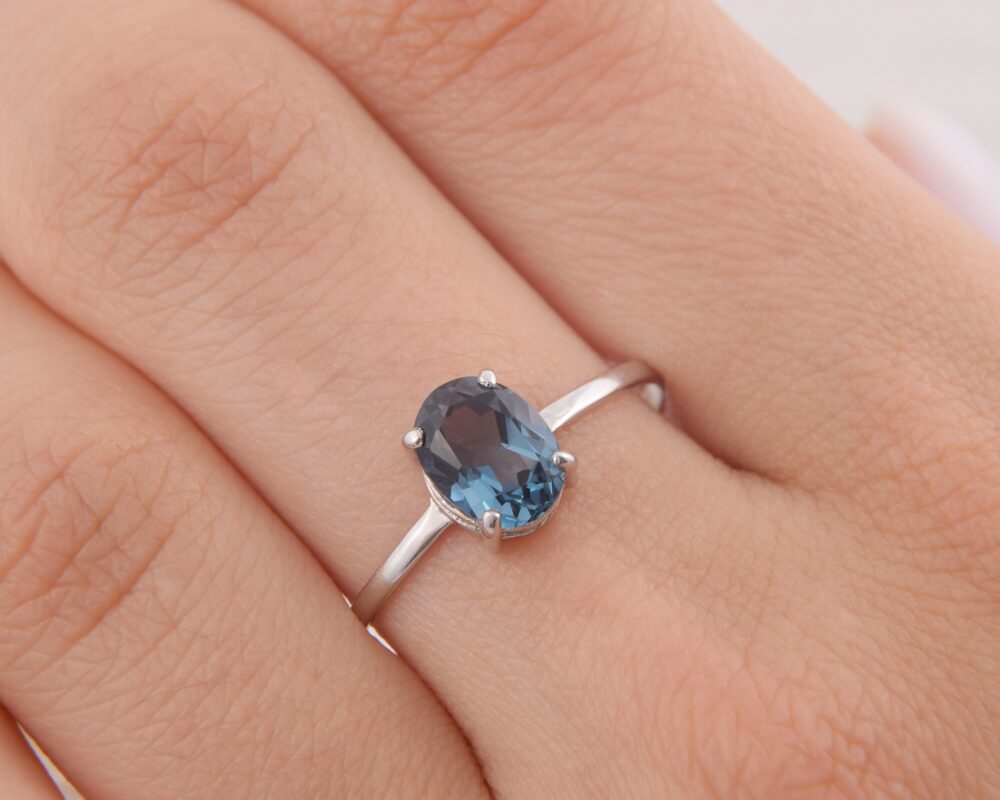 Simple & Dainty London Blue Topaz Promise Ring For Her, 925 Sterling Silver 1.5Ct Oval Womens Engagement Ring, Silver Wedding