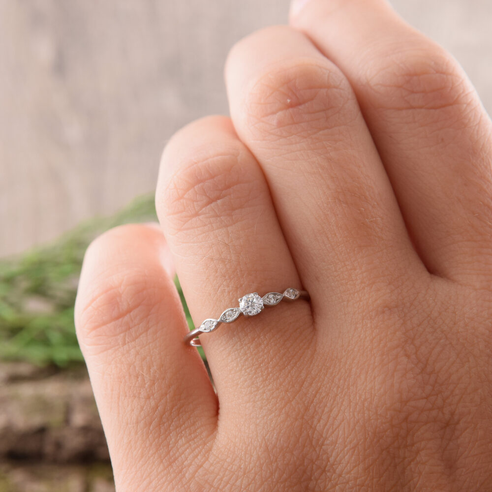 Womens Minimalist White Gold Promise Ring, Delicate Womens Art Deco Elegant Unique Ring Gift For Her