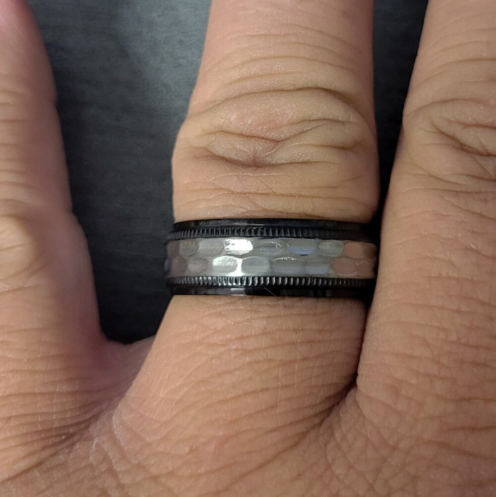 Personalized Hammered Titanium Promise Ring - Engraved Handwriting
