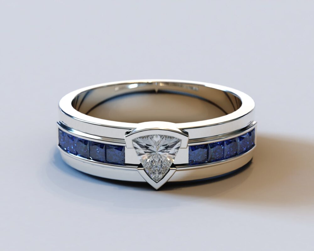 Man Diamond Ring/Mens Wedding Band Sapphire White Gold Custom