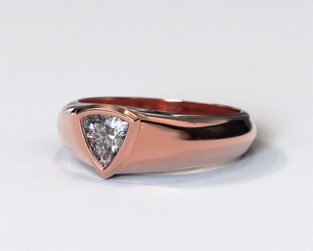Mens Rose Gold Wedding Band/Tapered Trillion Diamond Ring Unique