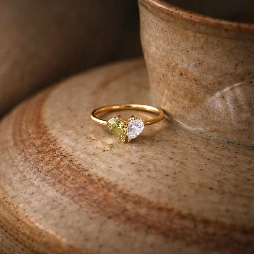 Custom Heart Birthstone Ring, Pear Cut 2 Stacking Christmas Gifts, Gift For Mom/Mother, Mother's Day