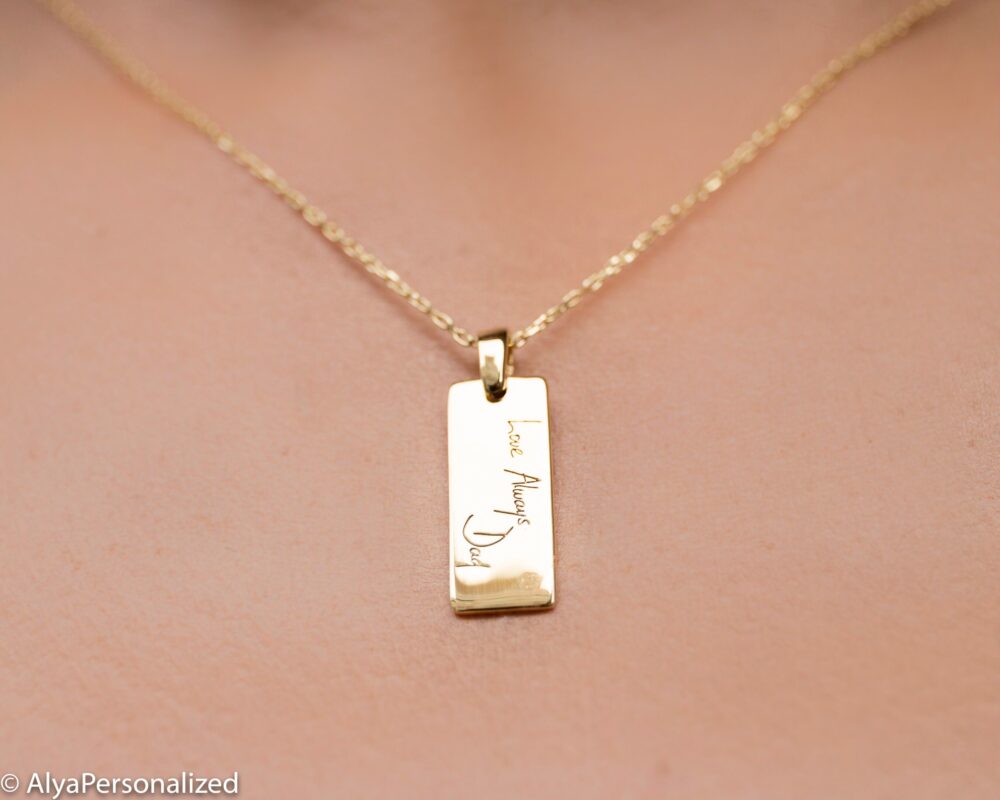 Actual Handwriting Necklace - Personalized Silver Necklace, Bar Mothers Gift For Her