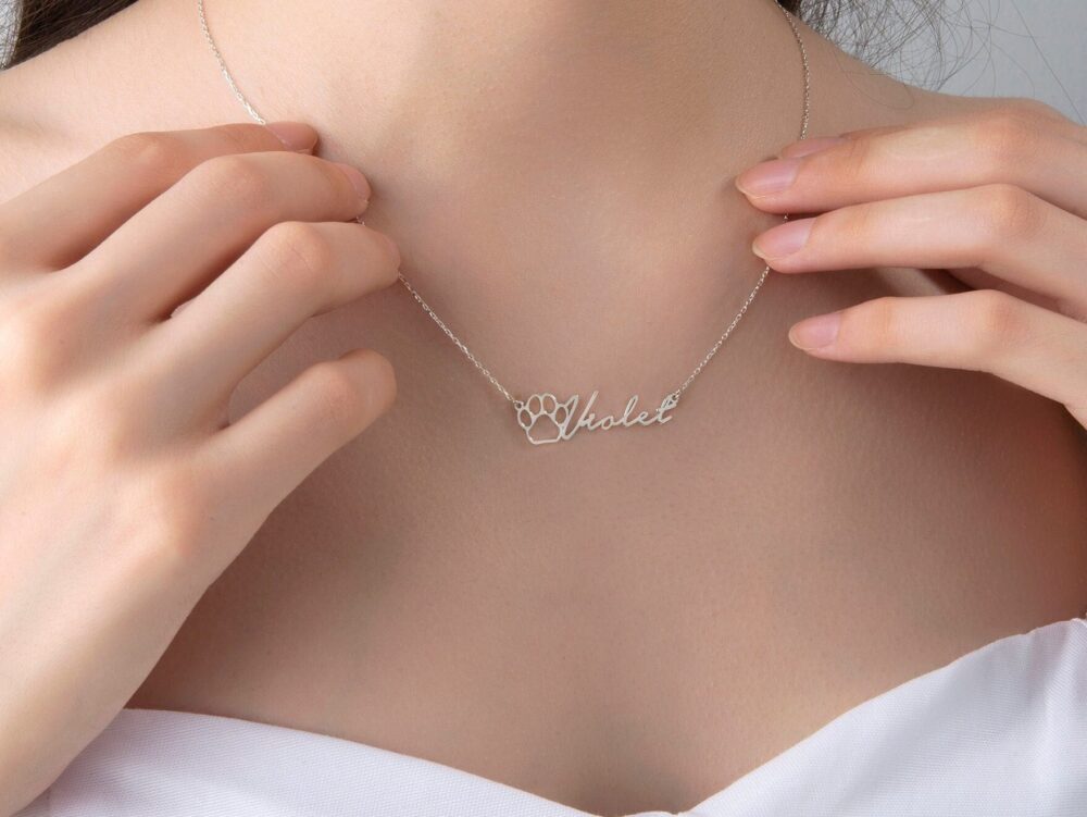 18K Gold Custom Pet Name Necklace, Personalized Mothers Gift